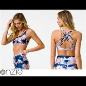 ONZIE “CHIC” STRAPPY BACK SPORTS BRA (blue floral)